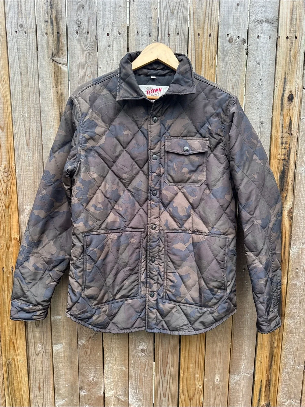 Quilted Camouflage Button-Front Jacket - Brown/Tan